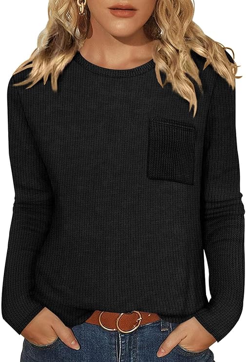 Long Sleeve Shirts for Women Waffle Knit Trendy Fall