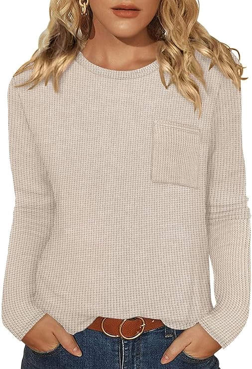 Long Sleeve Shirts for Women Waffle Knit Trendy Fall