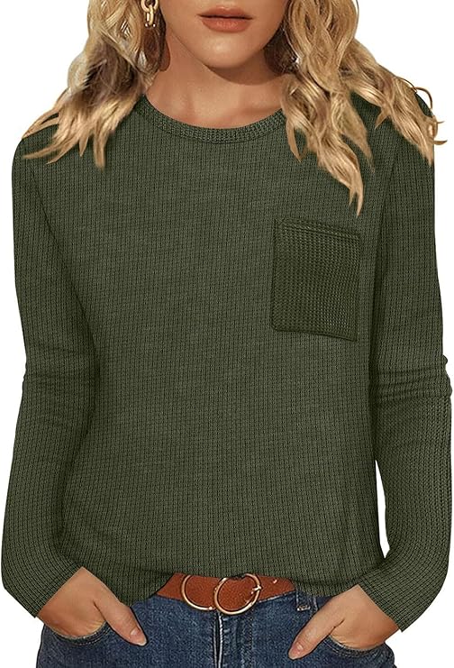 Long Sleeve Shirts for Women Waffle Knit Trendy Fall